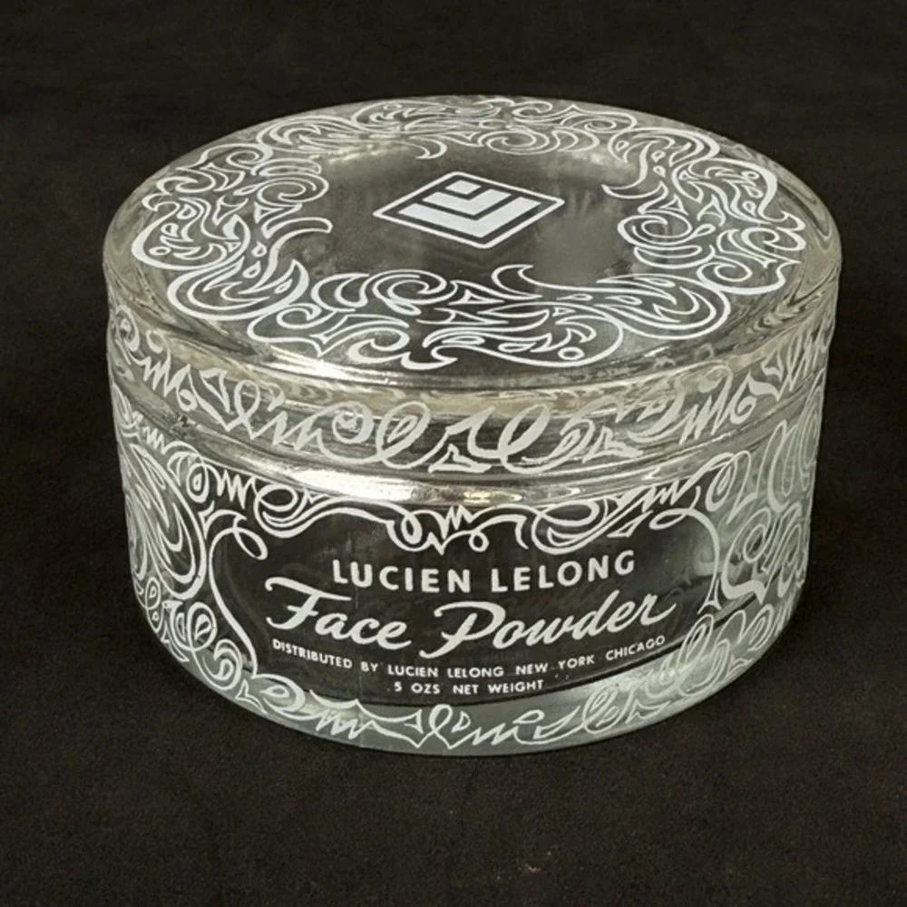 Vintage Lucien Lelong Face Powder Glass Jar Container Vanity Decor